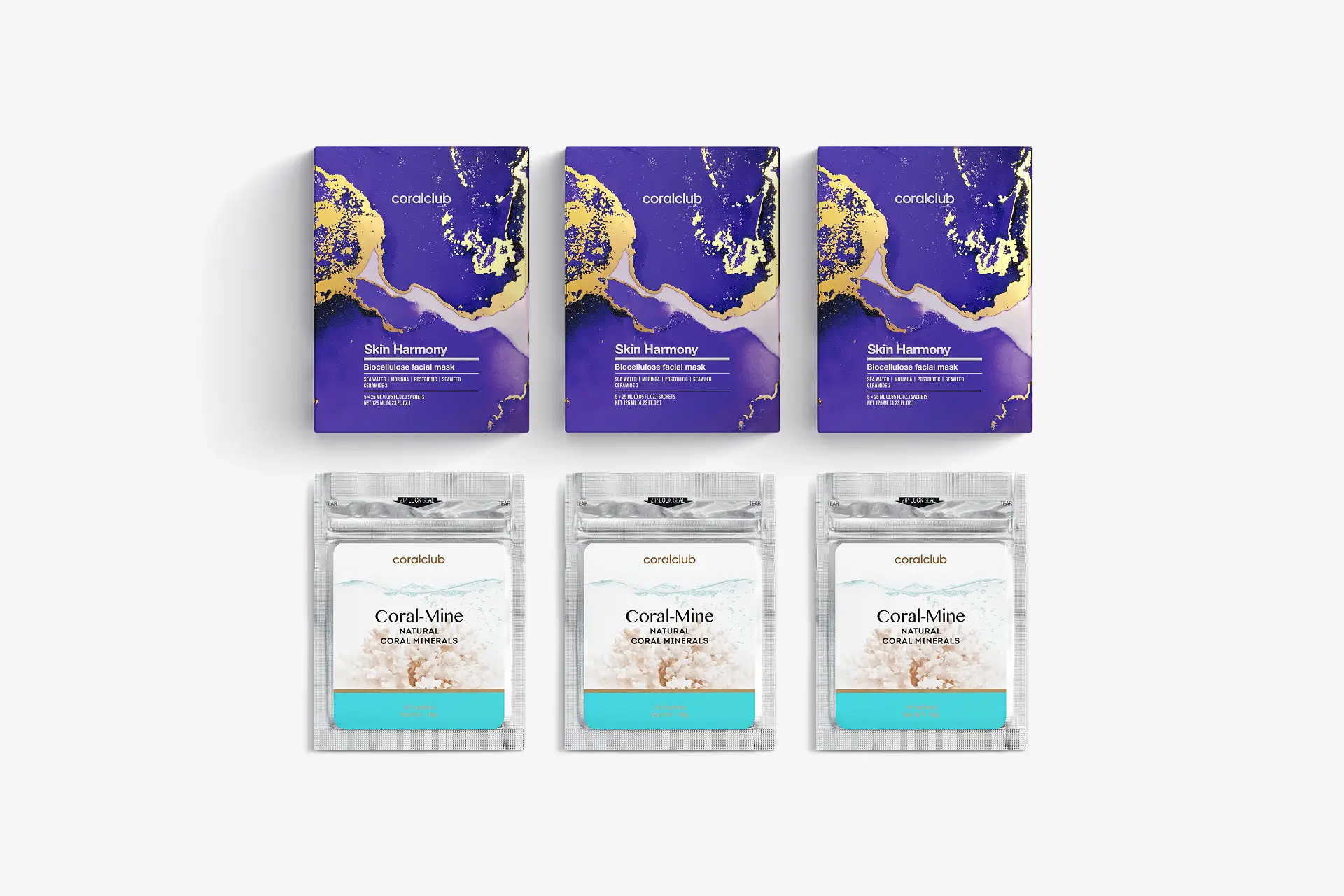Skin Harmony Biocellulose facial mask, 25 מ"ל, 15 יחידות. + Coral-Mine, 30 שקיות 1 גרם